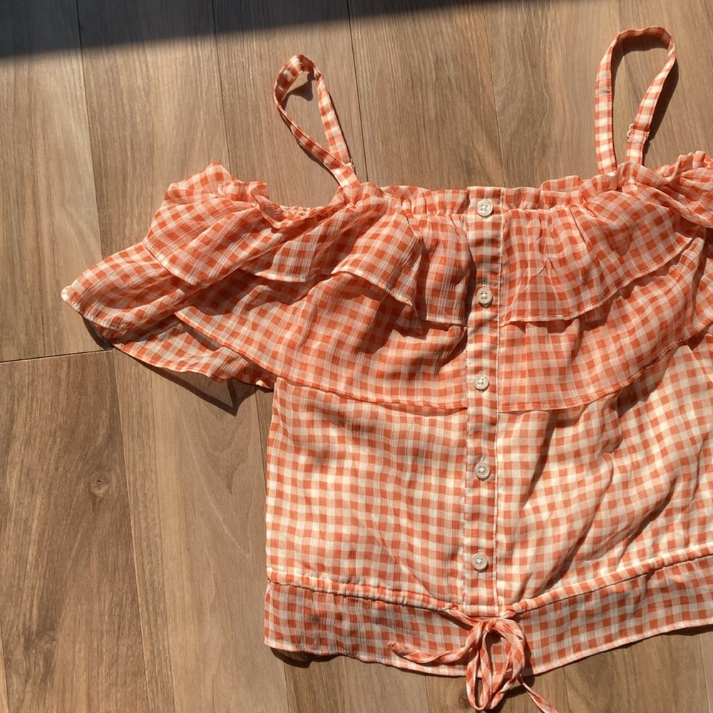 LC Lauren Conrad check print ruffle detail boho top S - Picture 5 of 17